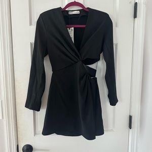 Zara mini long sleeve cut out black dress